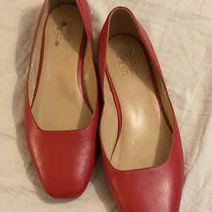 Naturalizer Red Leather Square-Toe Ballet Flats